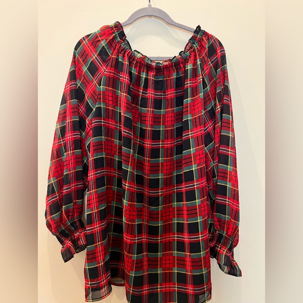 Red plaid blouse from Talbots